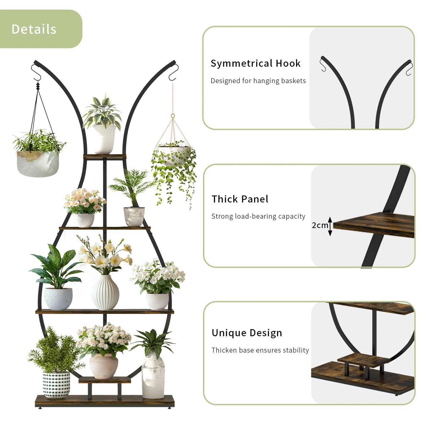 Large Vase Shaped Plant Stand 5 Tier Planter Display  for Home Patio Decor