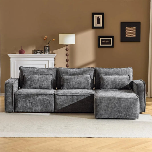110" Cloud Sectional Couches with Moveable Ottoman 3 Seat Modular Sofa Set