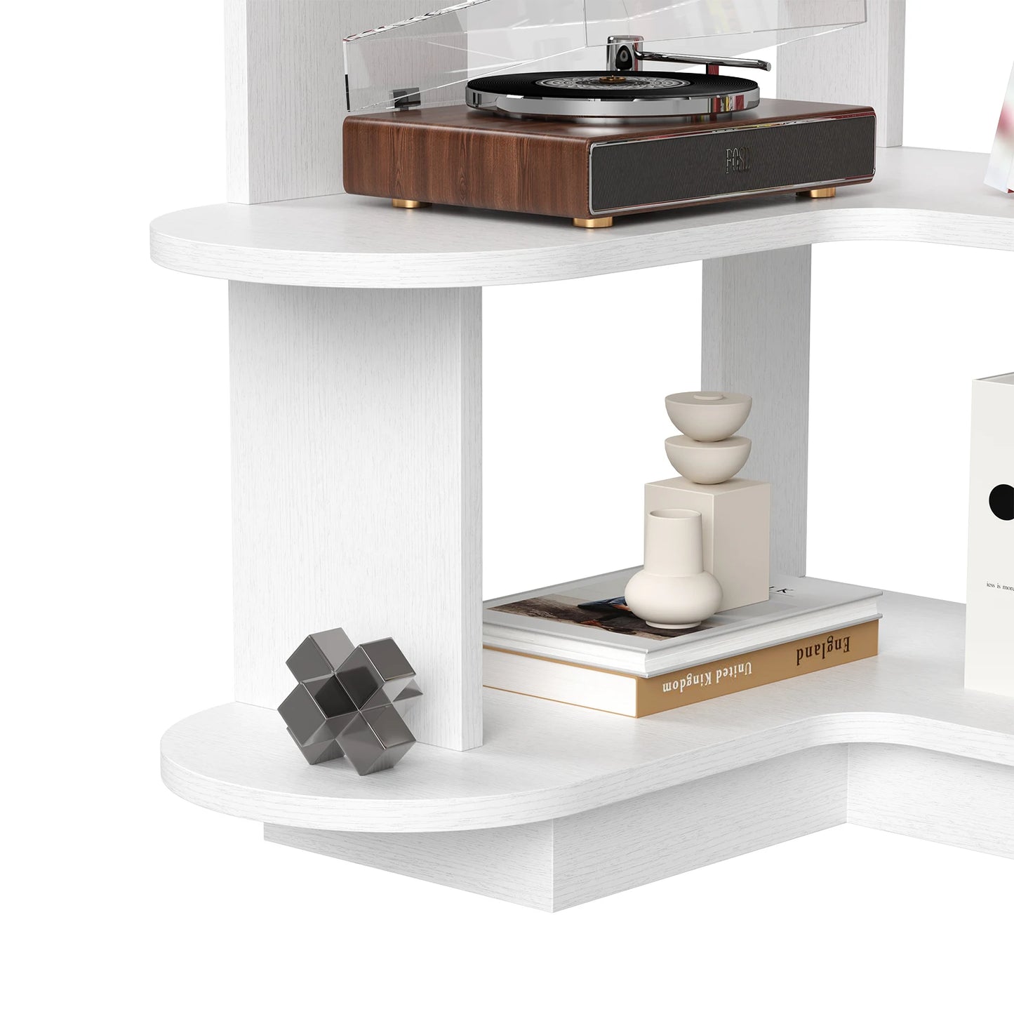 Farini Corner Bookshelf – White, Space-Saving Storage Shelf for Living Room & Home Office