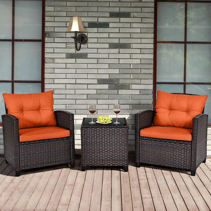 3 PCS Patio Rattan Furniture Set Cushioned  Sofa Orange