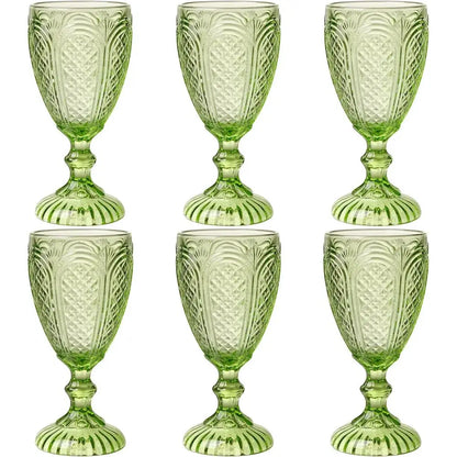 Vintage Green Glassware Set of 6, 10.5 OZ