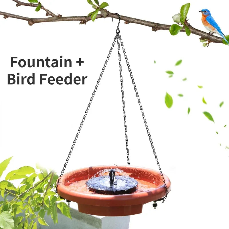 Solar Powered Bird Bathtub Fountain Hanging Bird Feeder  with Hook Chain