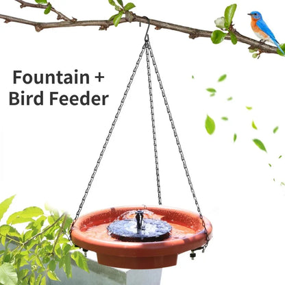 Solar Powered Bird Bathtub Fountain Hanging Bird Feeder  with Hook Chain