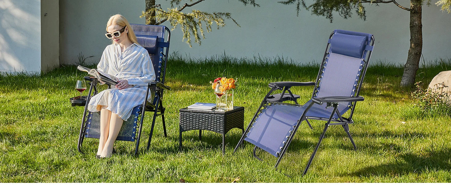 JHK Zero Gravity Set of 2 Portable Recliner  Outdoor Garden Lounge Chair with Cup Holder