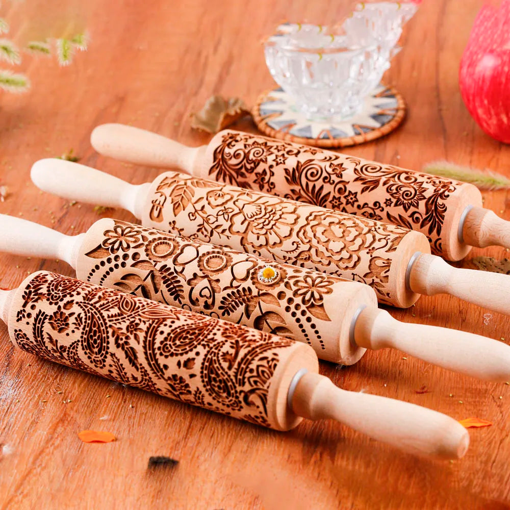 1 pcs Wooden Sunflower Embossed Rolling Pin