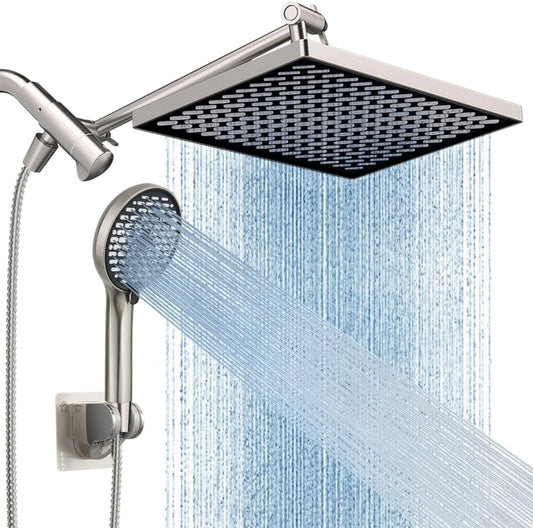 11.8-inch rain shower head, 6-mode handheld spray, high-pressure shower combination, with 11-inch adjustable extension arm,