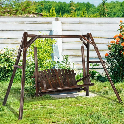 2-Seat Porch Swing with A-Frame Stand, Outdoor Patio Swing Chair