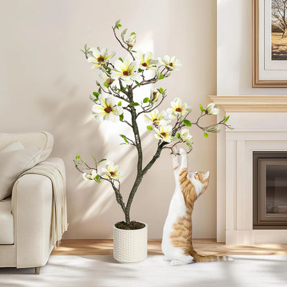 Artificial Magnolia Plant Faux Flower Trees  with LED Light for Yard Patio Home