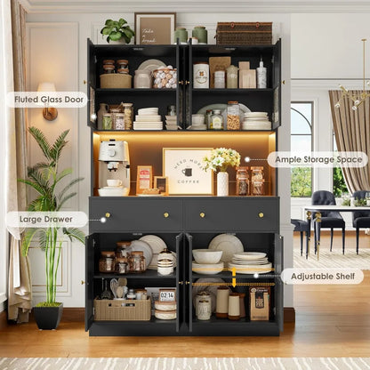 71 Inch Pantry with LED Light and Charging Station, Farmhouse Kitchen Pantry