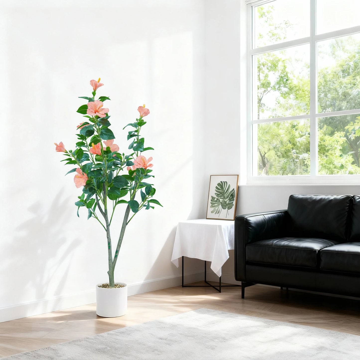 1Pcs  Hibiscus Artificial Tree Faux Tree with Red Hibiscus Flowers  for Front Porch Office Home