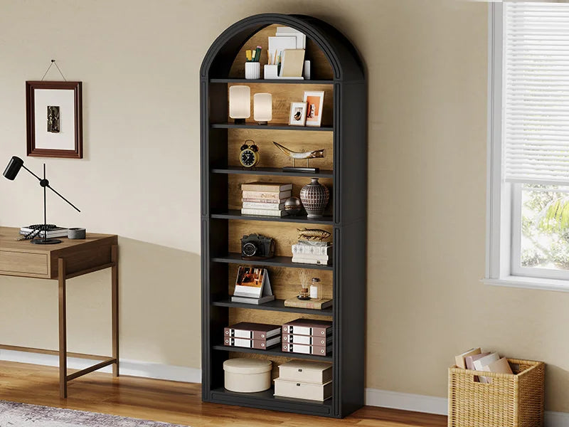 Modern Arched Bookcase with Storage, Standing Open Display Shelving