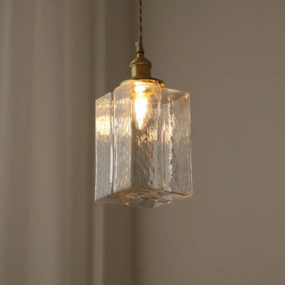 Japanese Retro Glass Pendant Light Yellow Copper Bedroom Chandelier Lightingt