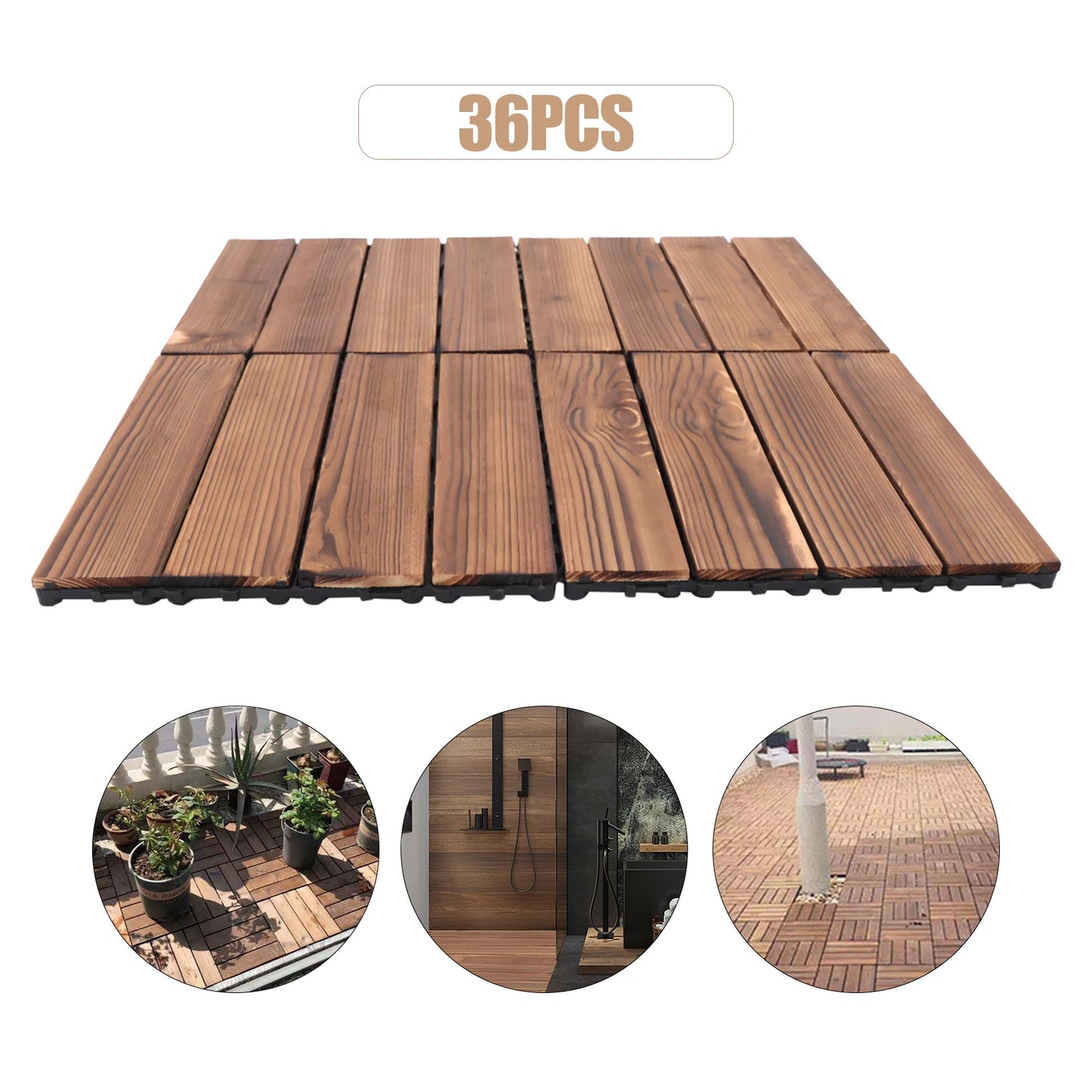 36 PCS Deck Tiles,12in Camphor Pine Wood Tiles Backyard,Indoor and Outdoor