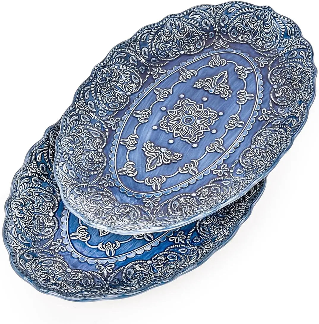 Antique Baroque Style Porcelain Serving Platter, Set of 2