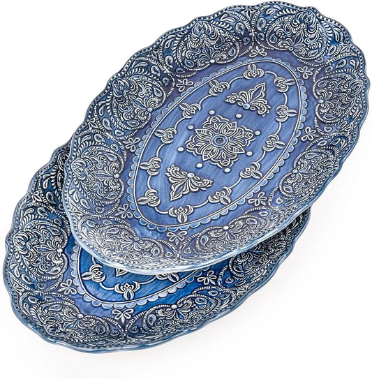 Antique Baroque Style Porcelain Serving Platter, Set of 2