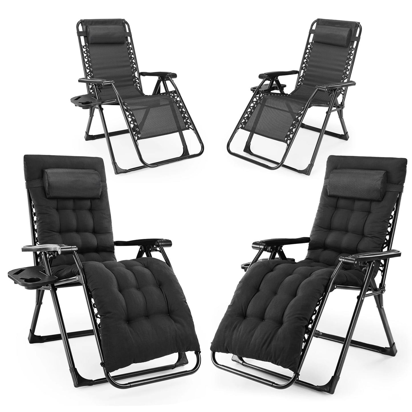 JHK Zero Gravity Recliner Camping Patio Lounge Chair  with Cup Holder  Removable Cushion For Outdoor Garden