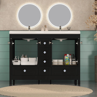 47'' Double-Sink Freestanding Vanity with Drawers & Cabinet White Modern Bathroom Storage Vanity 2 colors White & Black