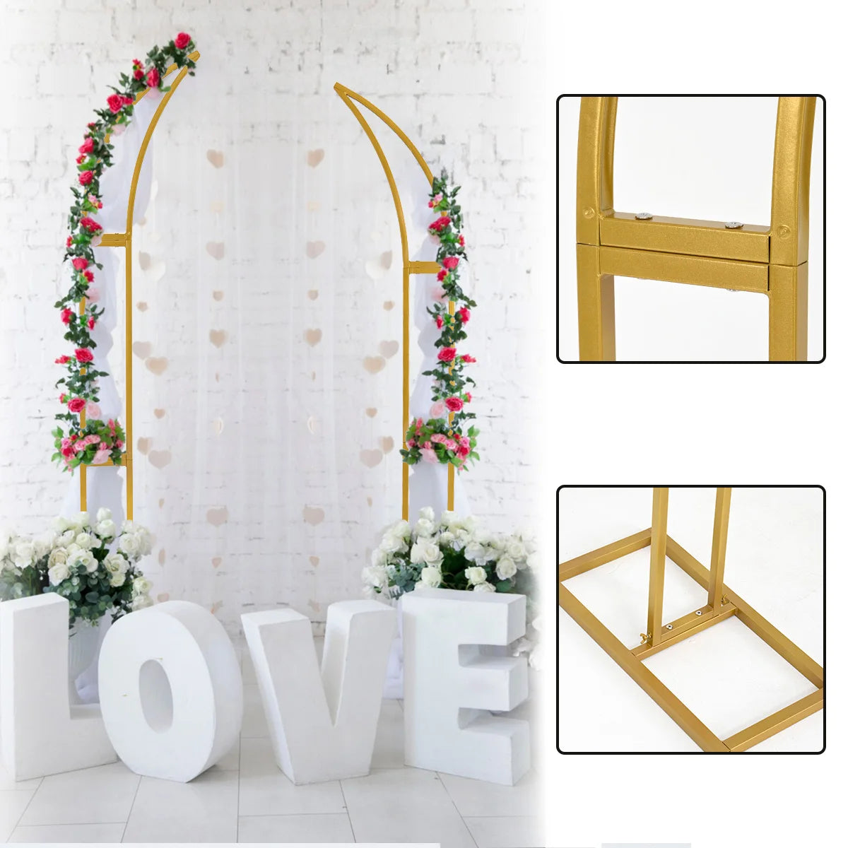 2pcs Curved Wedding Arch Backdrop  5.9ft,6.9ft Half Moon Stand
