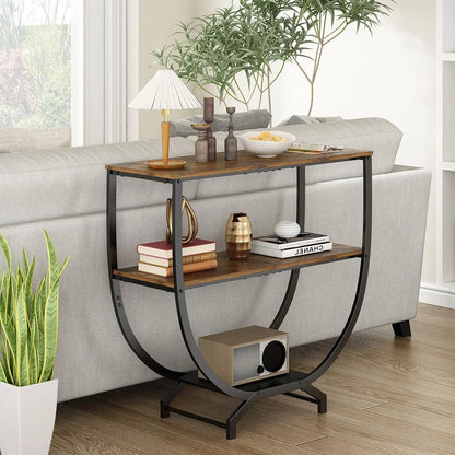 3-Tier Industrial Console Table with Storage, 30" Height Entryway Sofa Table, Rustic Brown for Living Room