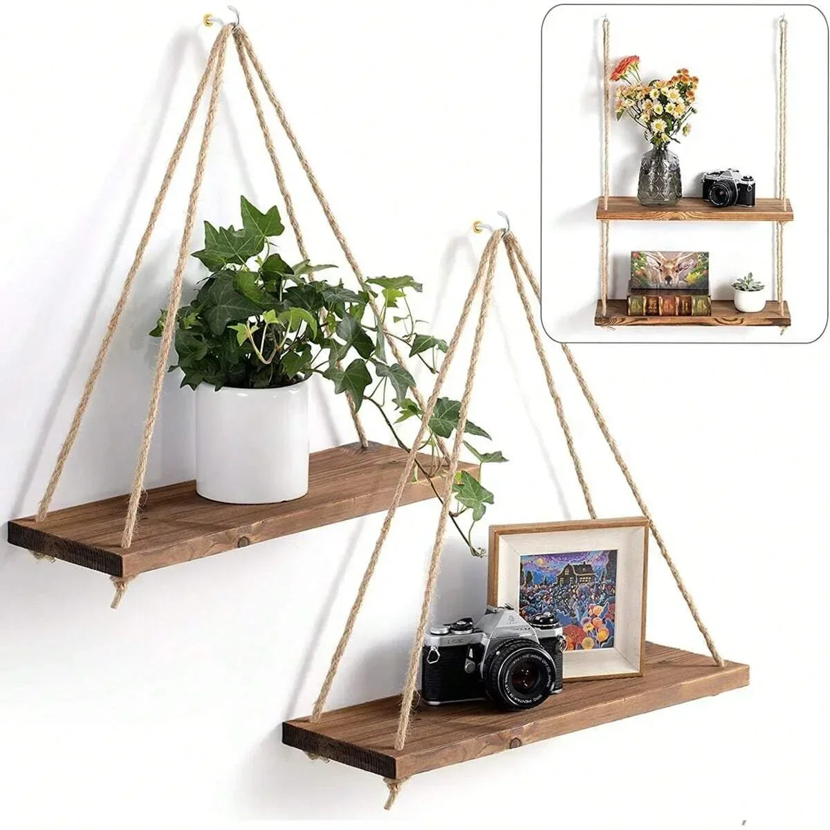 1PC Wooden Swing Hanging Wall Shelve