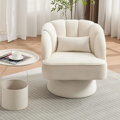 360° Swivel Barrel Accent Chair Modern Round Armchair with Striped Backrest & Plush Padding Velvet Fabric