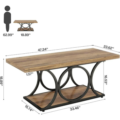 47" Rustic Farmhouse Coffee Table - 2-Tier Wooden Rectangle Center Table