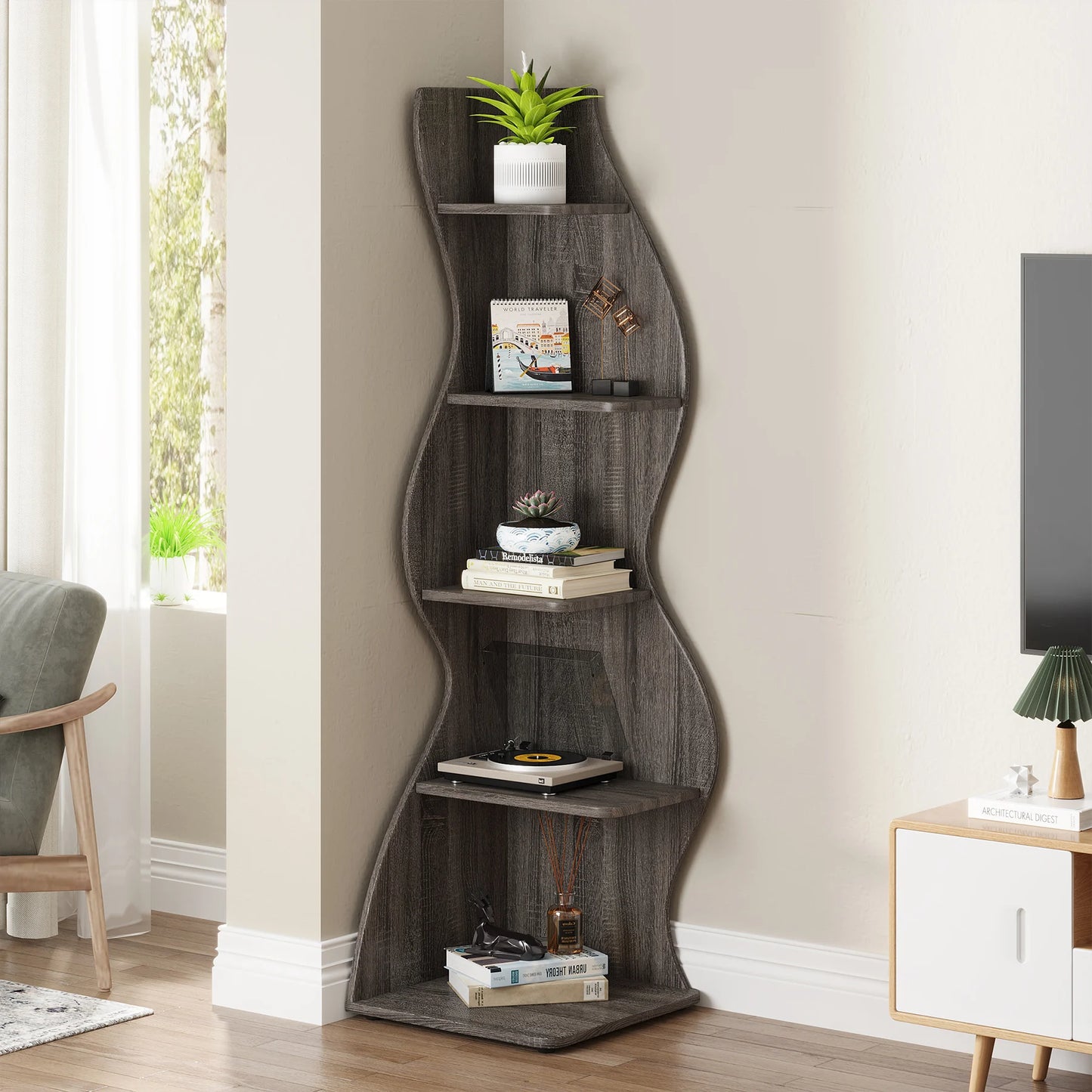 Tribesigns Corner Shelf, Modern 5-Tier Wall