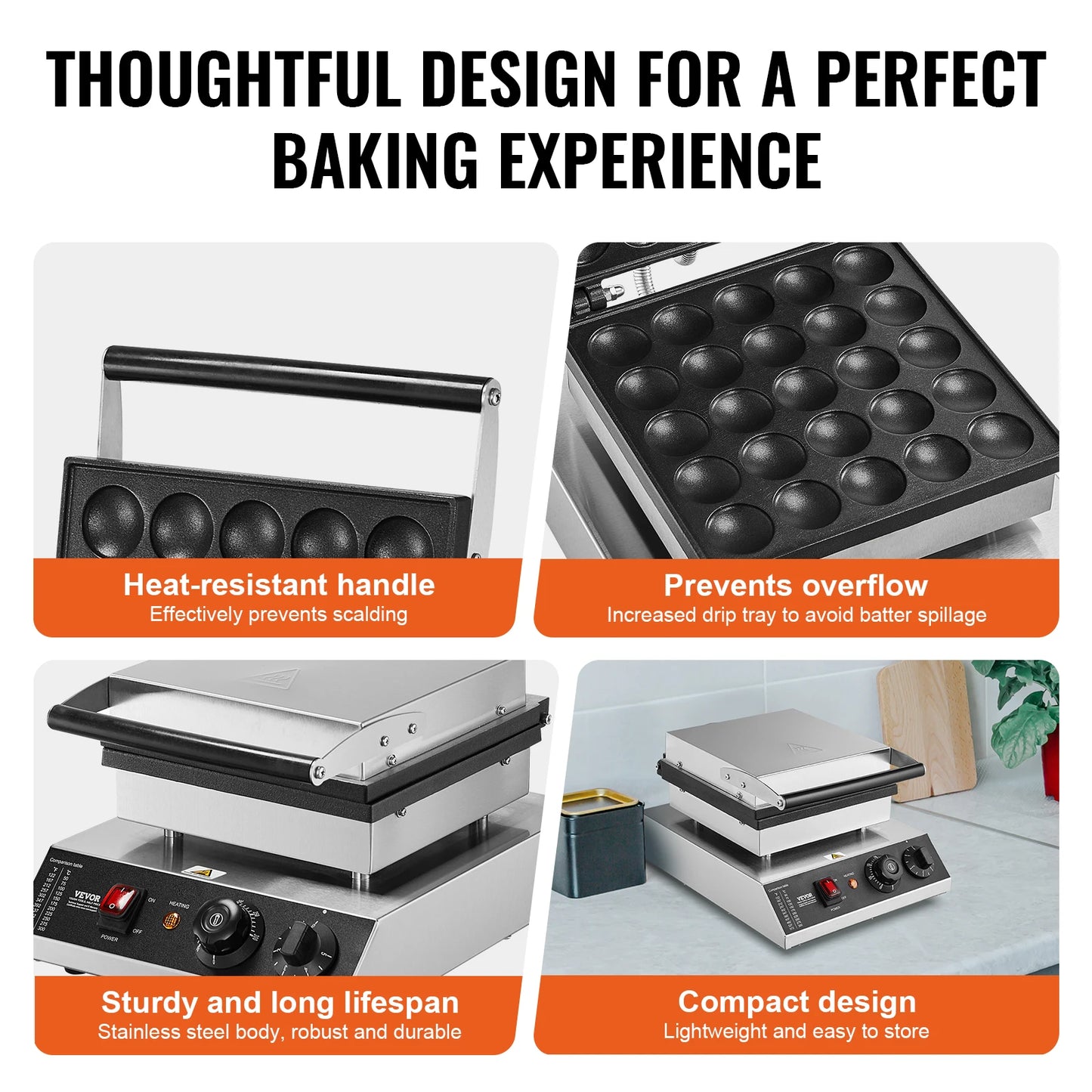 SucceBuy Electric Waffle Maker 25PCS Mini Dutch Pancake Maker Kitchen Home Appliance