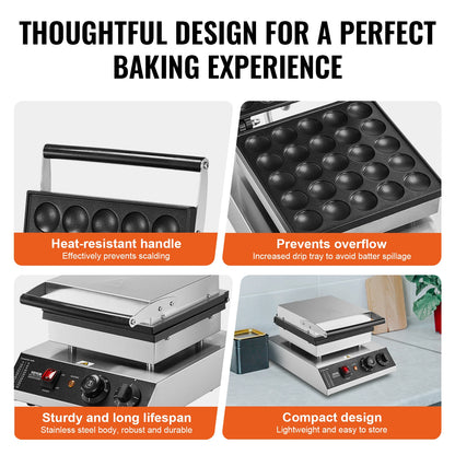 SucceBuy Electric Waffle Maker 25PCS Mini Dutch Pancake Maker Kitchen Home Appliance