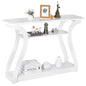 Wood Console Table 3 Tier Narrow Entryway Table with Curved Frame and 2 Open Storage Shelves