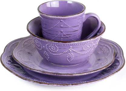 Rustic Birch 16 Piece Stoneware Dinnerware Set in Purple