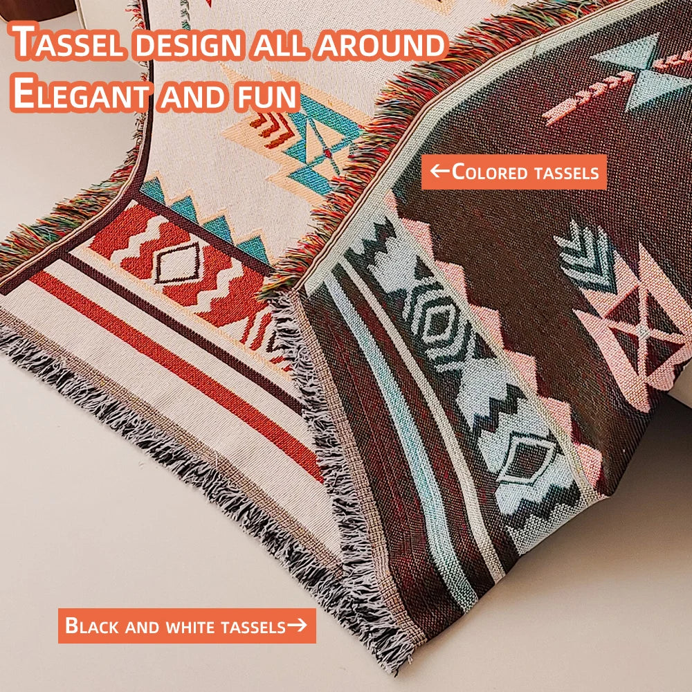 Aztec Blanket, Oversized Boho Throw