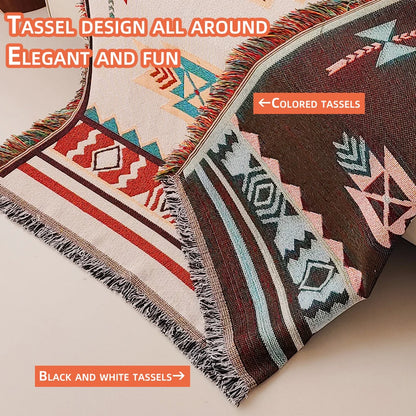 Aztec Blanket, Oversized Boho Throw