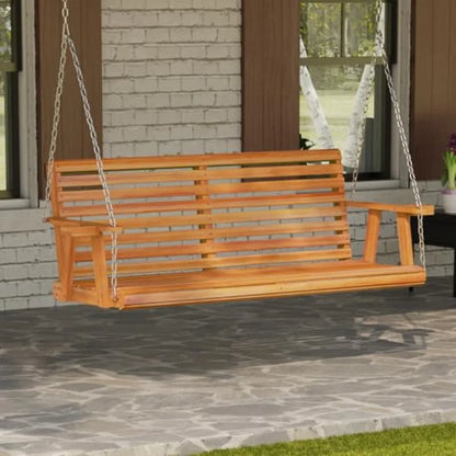 5.5FT Wooden Porch Swing  with Cup Holders Chains 880Lbs Weight Capacity  for Courtyard Gar