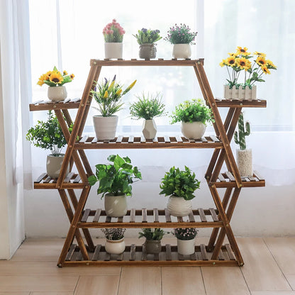 Extra Large Multi Tier Wood Flower Rack Plant Stand Bonsai Shelf Indoor Outdoor