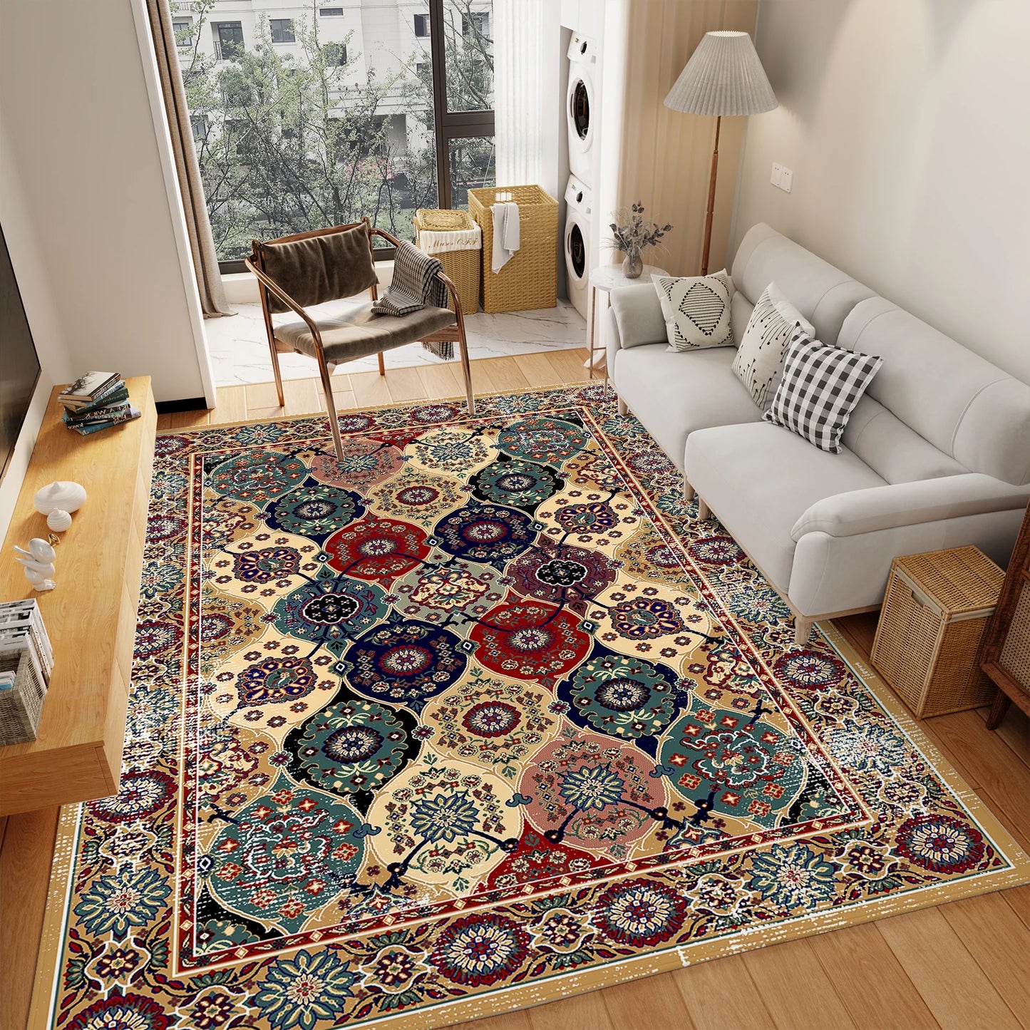 Washable Vintage Medallion Small Rug with Non-Slip Backing