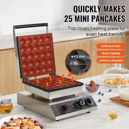 SucceBuy Electric Waffle Maker 25PCS Mini Dutch Pancake Maker Kitchen Home Appliance