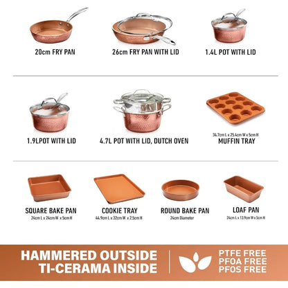 Hammered 15 Pc Ceramic Cookware Set