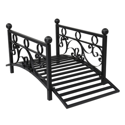 Garden iron bridge, with round iron ball flat-top handrails, black