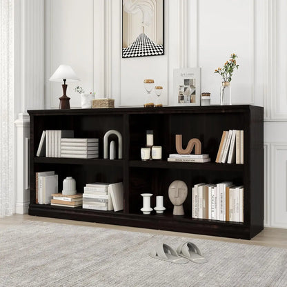 Double Wide Open Shelf Bookcase - 2 Tiers 4 Storage Cube Adjustable Space Book Case