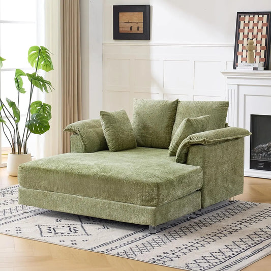 Modern Floating Chaise Lounge Chair with Acrylic Legs, Upholstered Cushion Deep Seat Lounge Sofa with Iron-Wood KD, 8 different colors