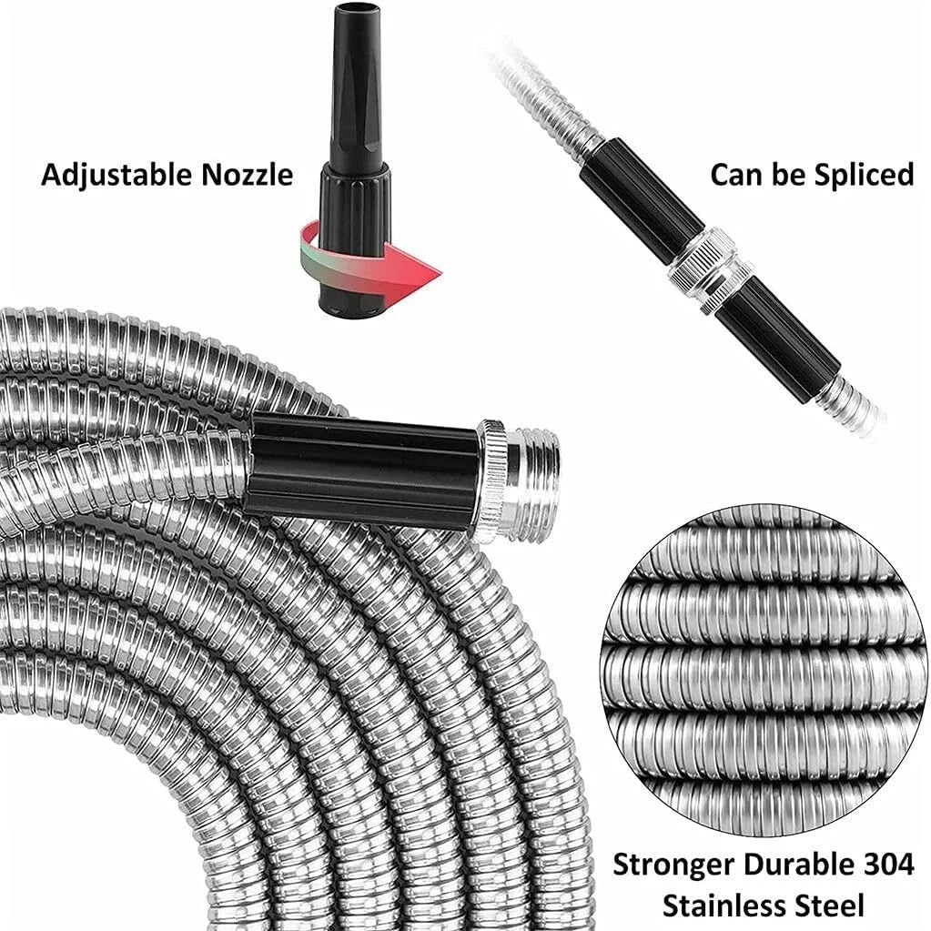 25FT Stainless Steel Metal Garden Water Hose