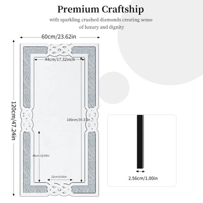 Large Crystal Crush Diamond Mirror Decorative Wall Hang Mirror for Bedroom Hallway Living Room