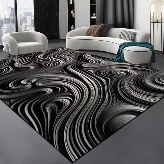 Luxury Black Stripe Large Living Room Carpet