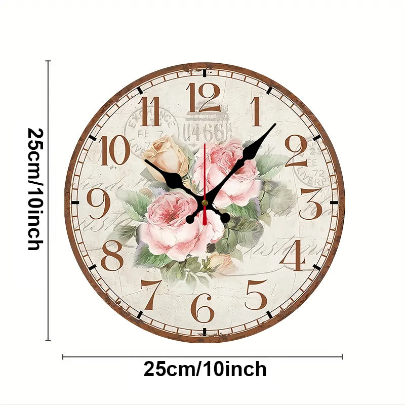 Antique Rose Wooden Round Silent Hanging Wall Clock,