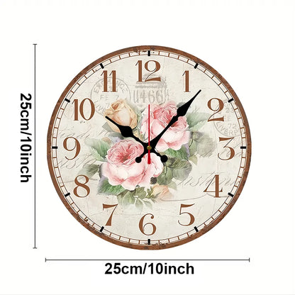 Antique Rose Wooden Round Silent Hanging Wall Clock,