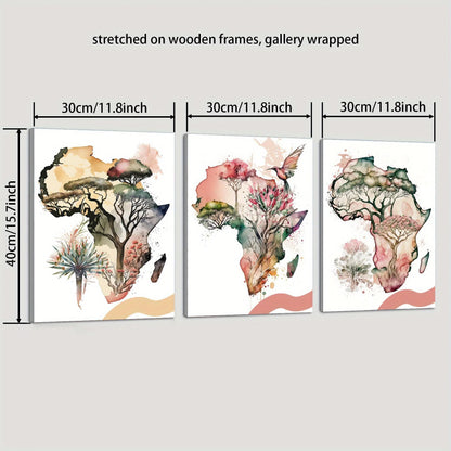 3pcs Wood Frame Canvas Print Africa, king flower design