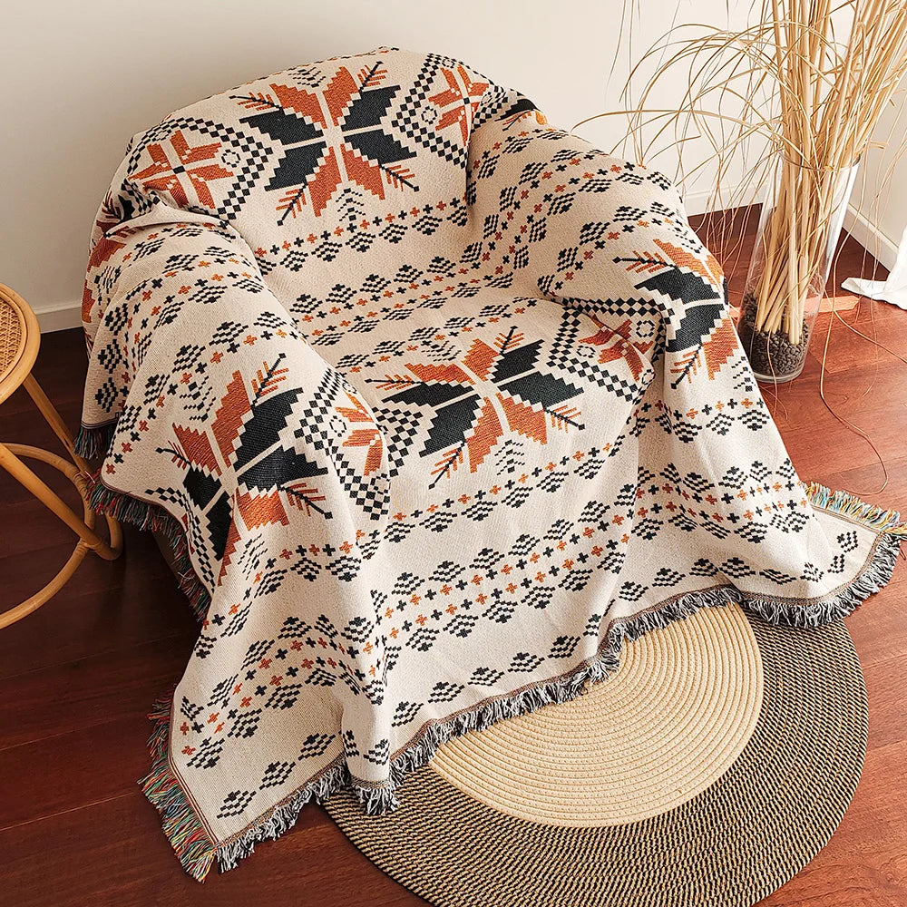Aztec Blanket, Oversized Boho Throw