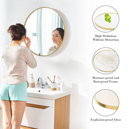 JHK 30 Inch Large Gold Round Vanity Framed Mirror for Wall