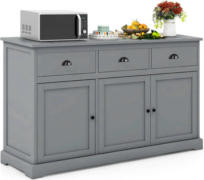 Kitchen Buffet Sideboard, Wood Storage Cabinet w/ 3 Drawers and 2 Cupboards,